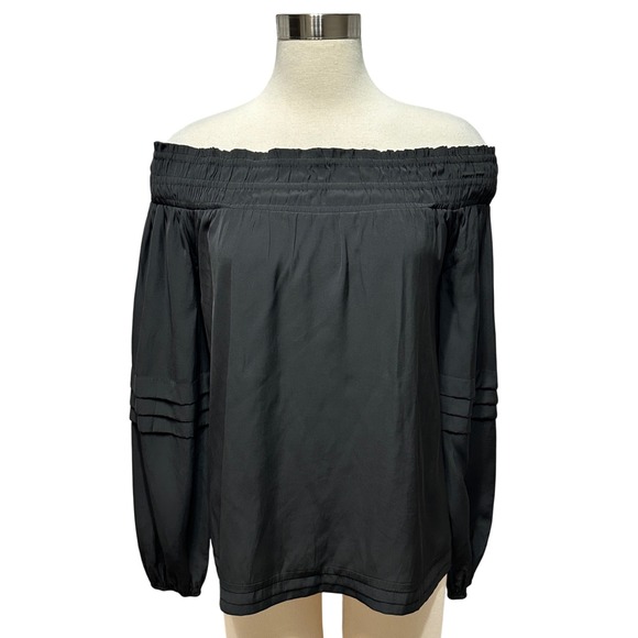 Ramy Brook Tops - Ramy Brook‎ Aggie Off The Shoulder Smocked Neckline Blouse Womens M Black Chic